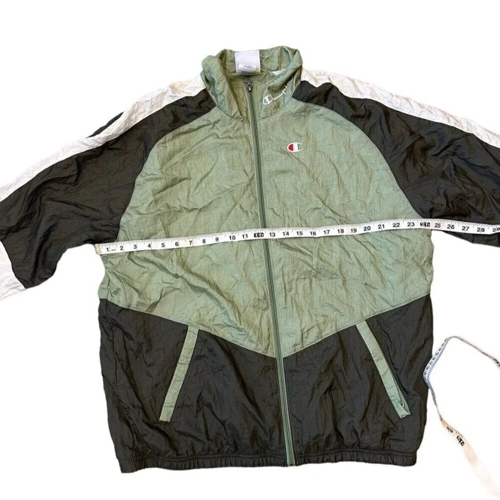 Champion Windbreaker Full Zip Green Color block‎ Track Jacket Mens Sz Large